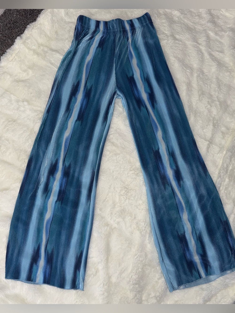 Wide Leg Blue Multitone Ribbed Pants (NWOT)